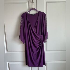 MSK V-Neck Wrap Dress with Chiffon Beaded Split Sleeve